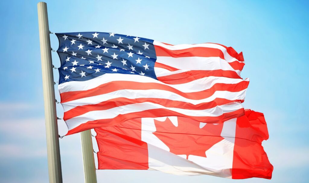Picture of American and Canadian flags
